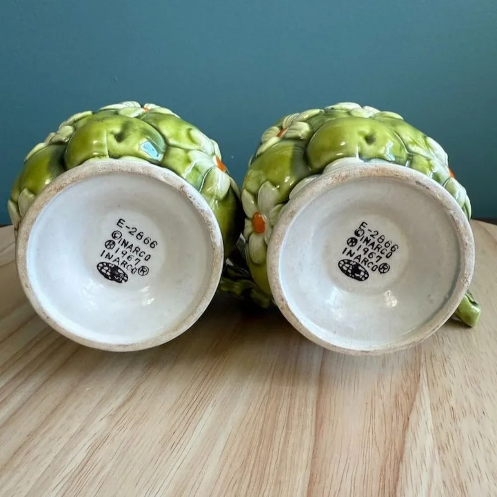 Vintage Inarco 1967 Green Apple Daisy Ceramic Mugs Japan Set Of 4 Coffee Tea Cup - Picture 6 of 9